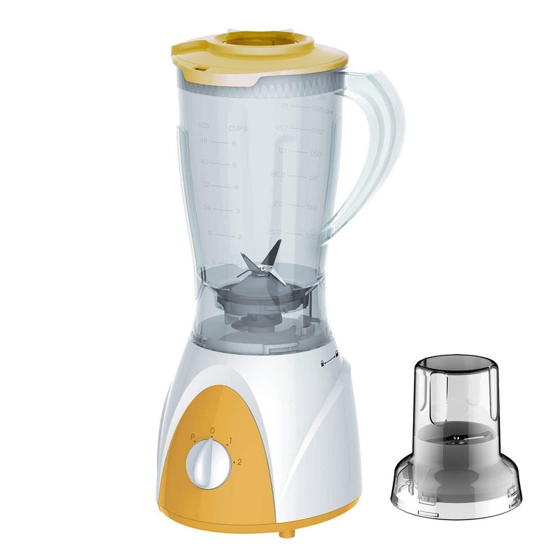 Joya 1.5 Liter High Quality Daily Collection Blender With Grinder (400W) With Measure Cup & Jar Safety Interlock Strong Stianless Steel Blades White & Yellow - Image 1